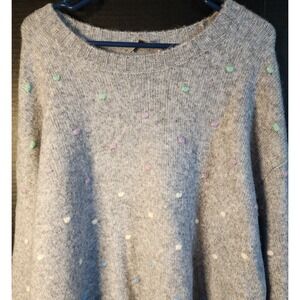 LOFT Gray Cozy Sweater XL Gray Dot Bobble Crop Pullover C20